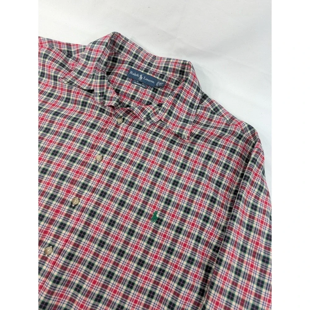 Ralph Lauren Classic Fit 3XLT Red‎ Navy Green Tartan Plaid Button Down Shirt
